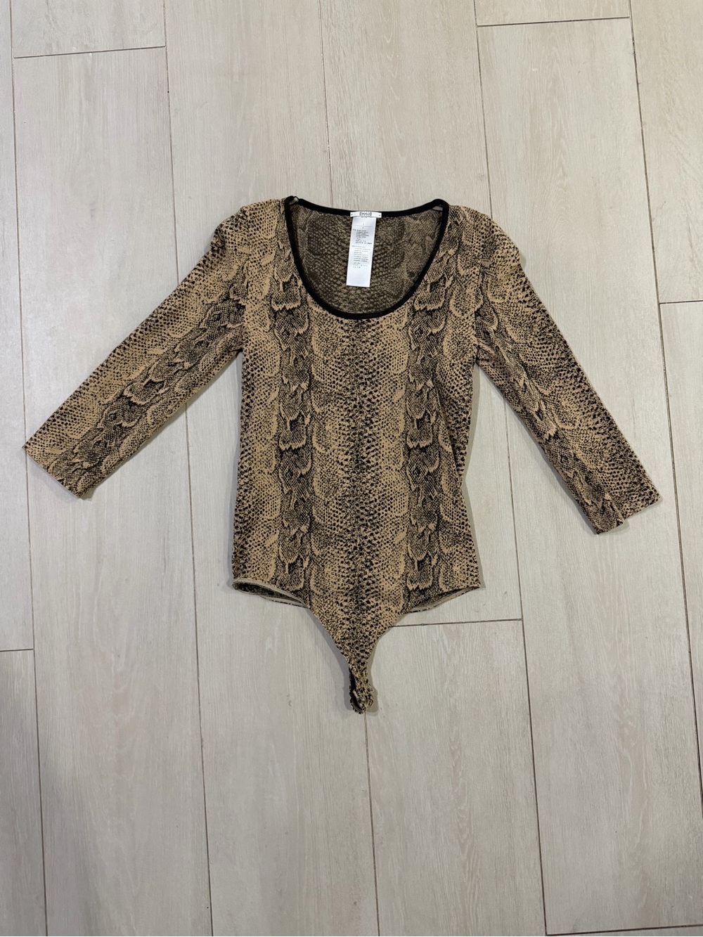 Wolford Brown Snake-Print Scoop Neck Bodysuit